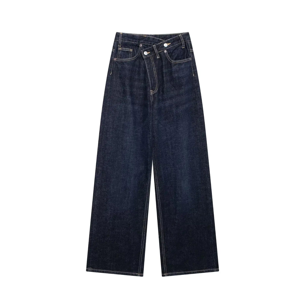 ETJ 2025 new women's basic classic all-match fashion cross waist high waist  wide leg jeans female 8197232