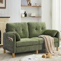 65 Inch Beige Chenille Mid Century Modern Loveseat Sofa with Padded Arms and Storage Pockets for Living Room