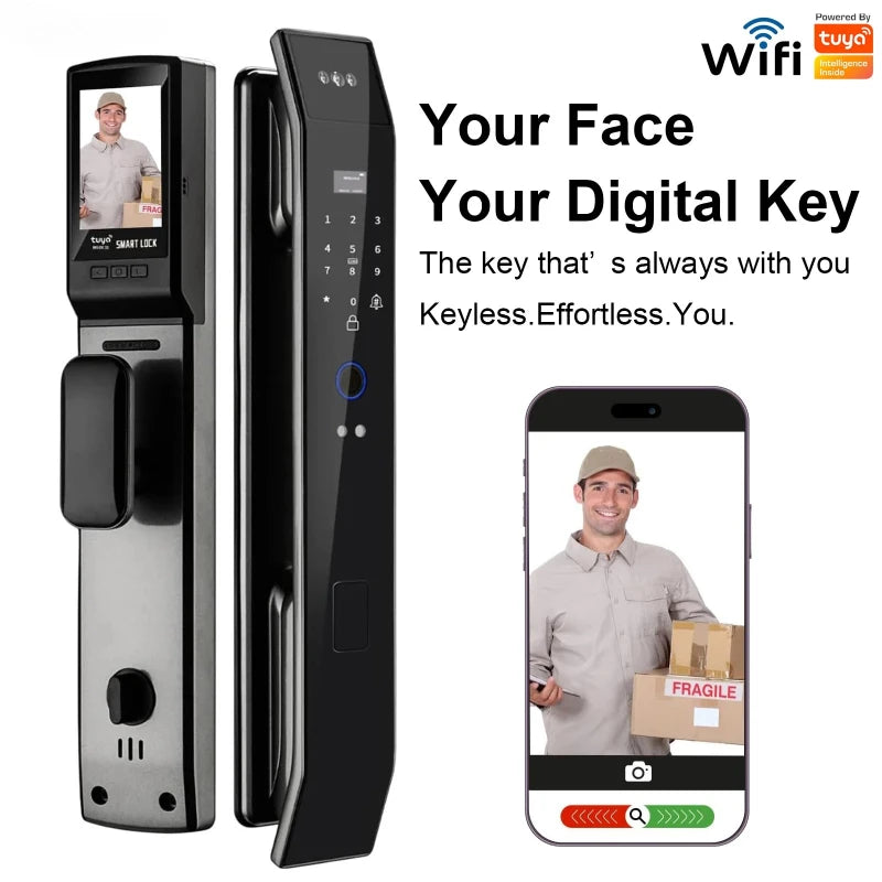Smart Password Lock with Camera 3D Facial Recognition Electronic Door Lock with Visual Doorbell for Video Surveillance