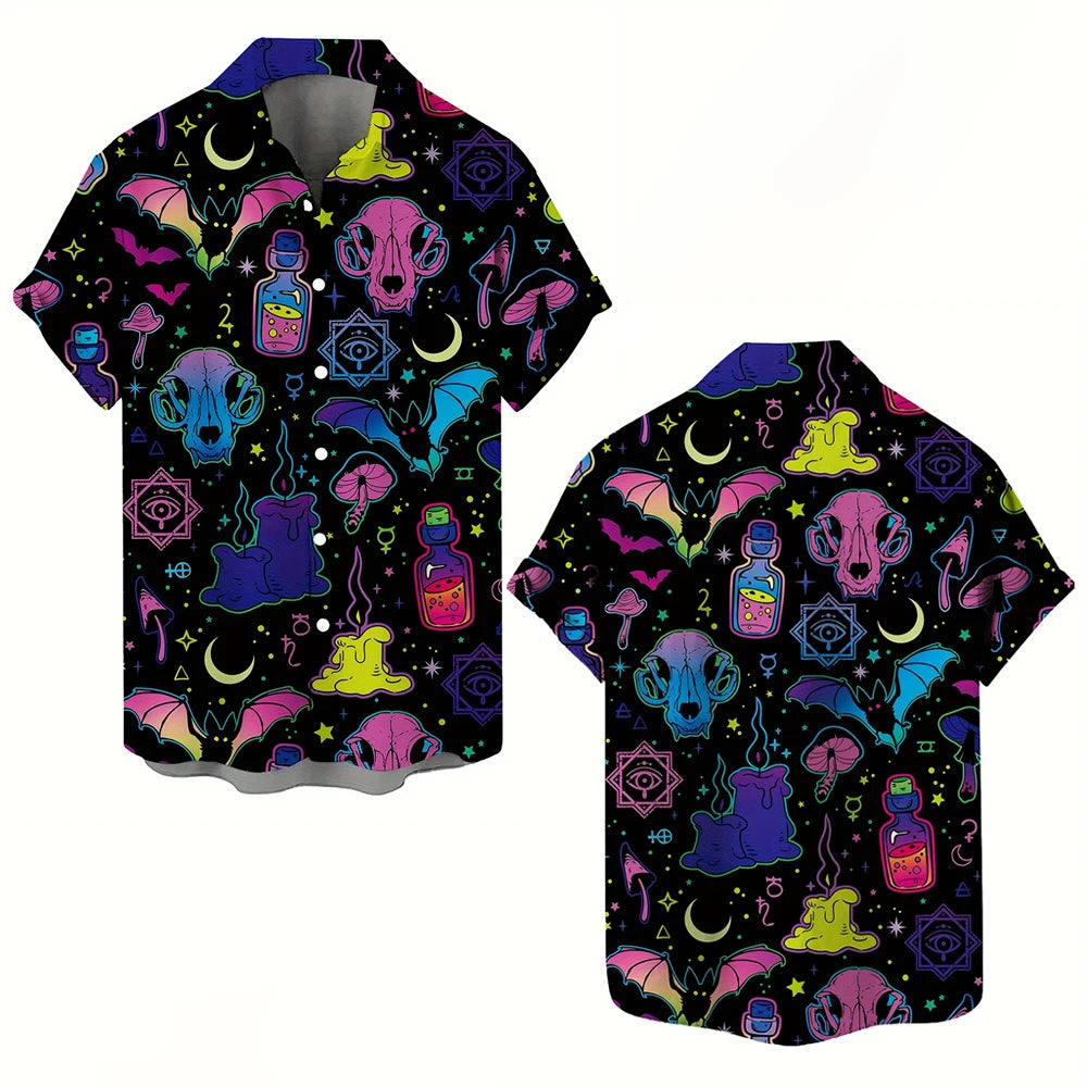 Skull 3D Printed Men's Hawaiian Shirt Street Gothic Style Trendy Vintage Lapel Tops Summer Y2K Casual Short Sleeve Beach Shirt