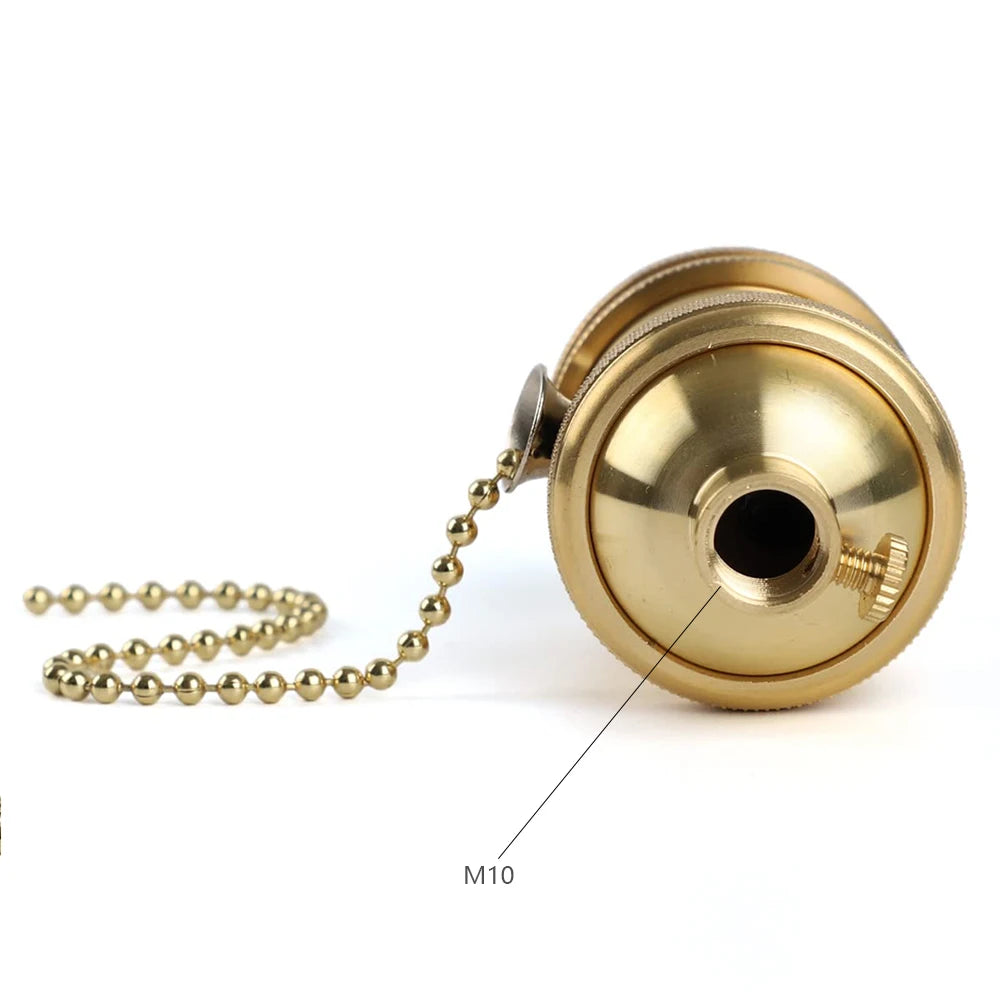Vintage Antique Brass Lamp Holder with Pull Chain Switch, E27/E26 Socket for Ceiling Pendant/Floor/Table Lamps, Retro Metal Ring