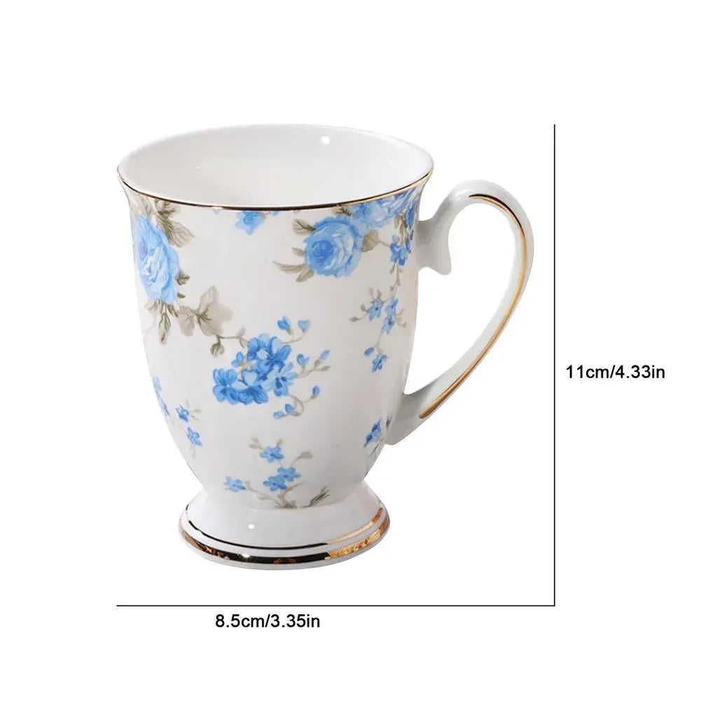 Classical Retro Bone China Mugs Large Capacity Ceramics Breakfast Milk Coffee Mug Pastoral Flower Tea Cup Home Office Drinkware