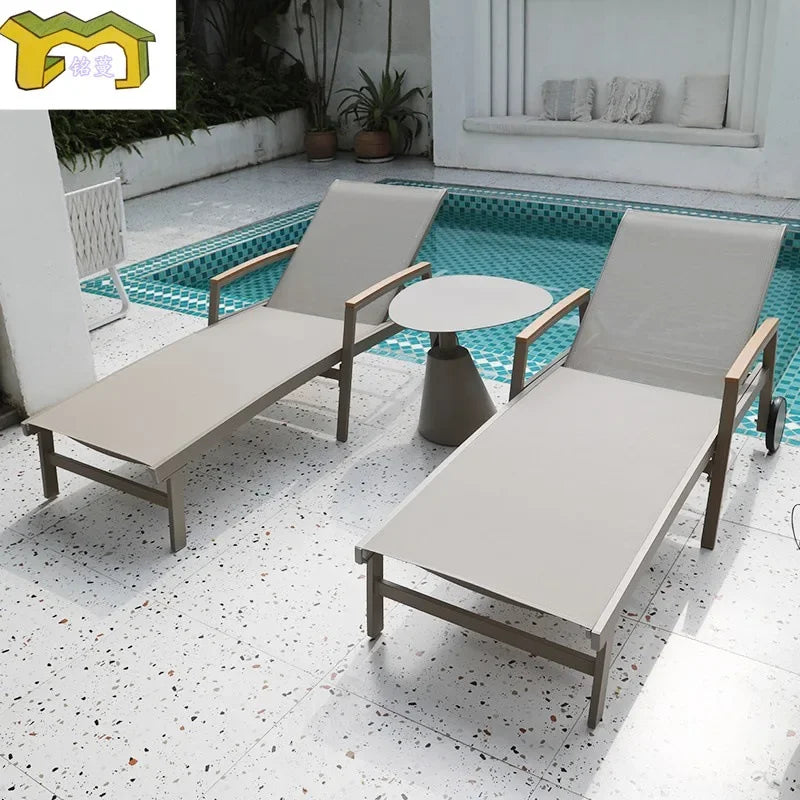 TQH-c13  Outdoor Courtyard Lying Pool Beach Leisure Lounger Waterproof and Sunscreen Hotel B & B Terrace Lying Bed Coffee Table