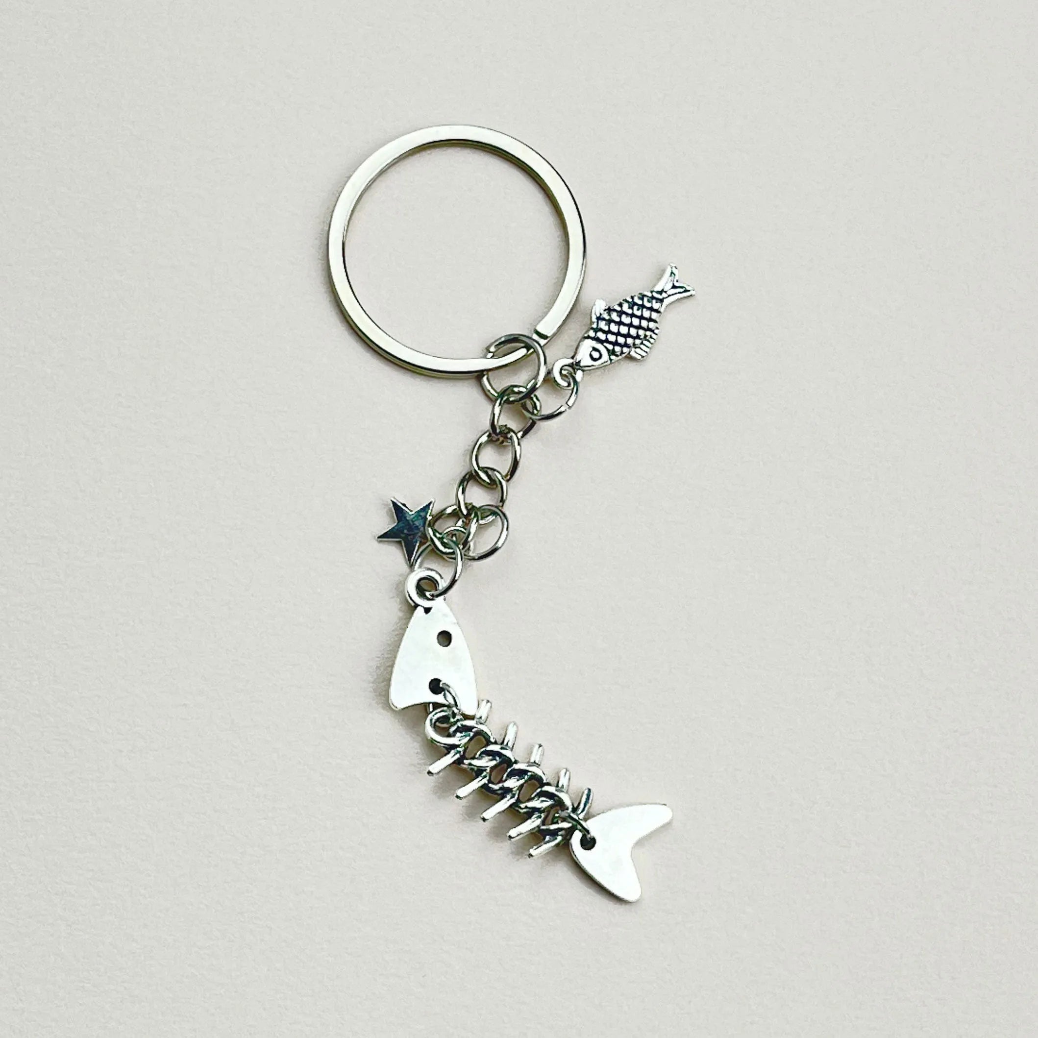 Key Chain Fish Cute Bag Charm Keyring for Car Fishbone Star Punk  DIY Handmade Jewelry Gifts