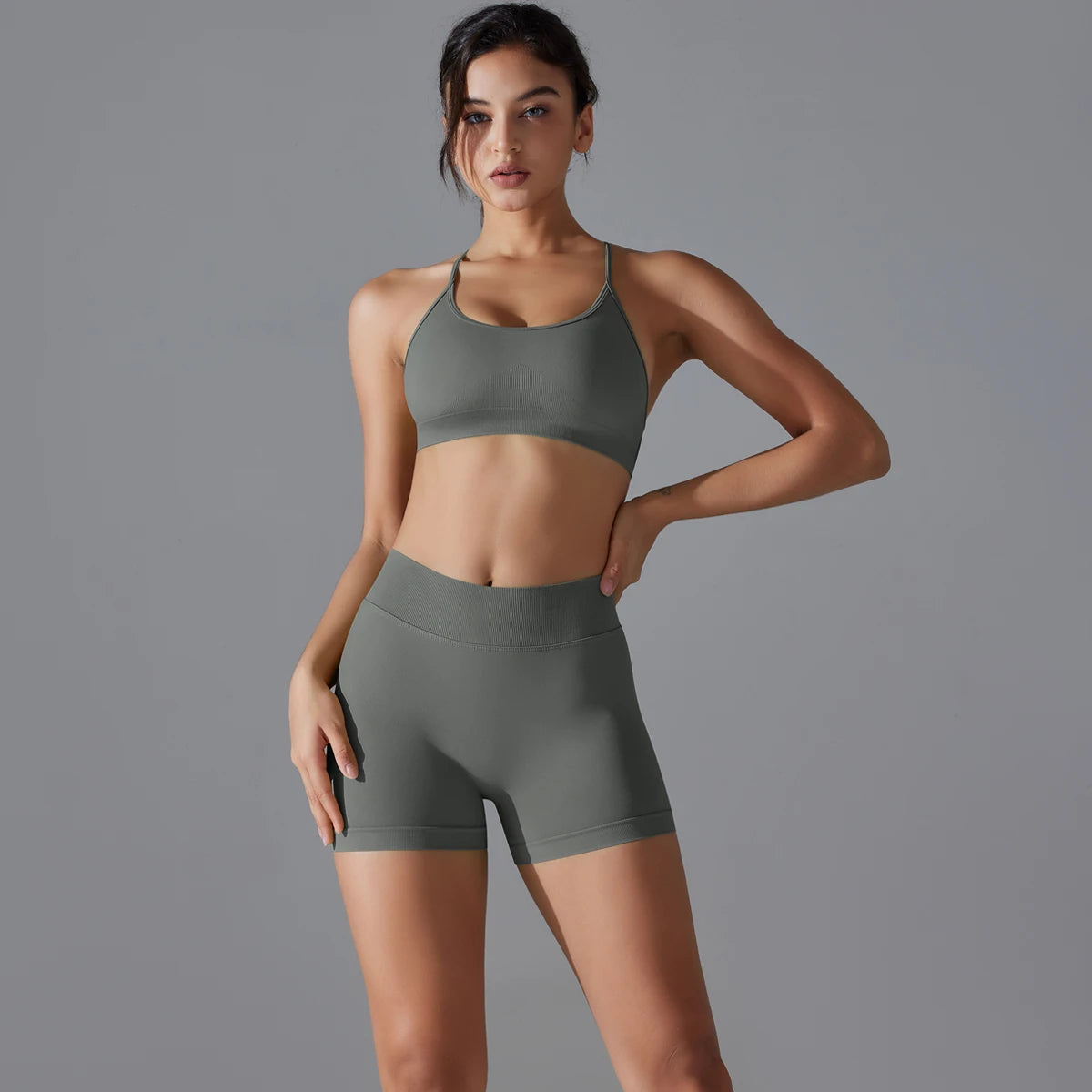 Yoga Suit Sports Set Quick-Drying Gym Leggings Set Shock-absorbing Cross Shoulder Straps Women's cycling shorts  Workout Yoga