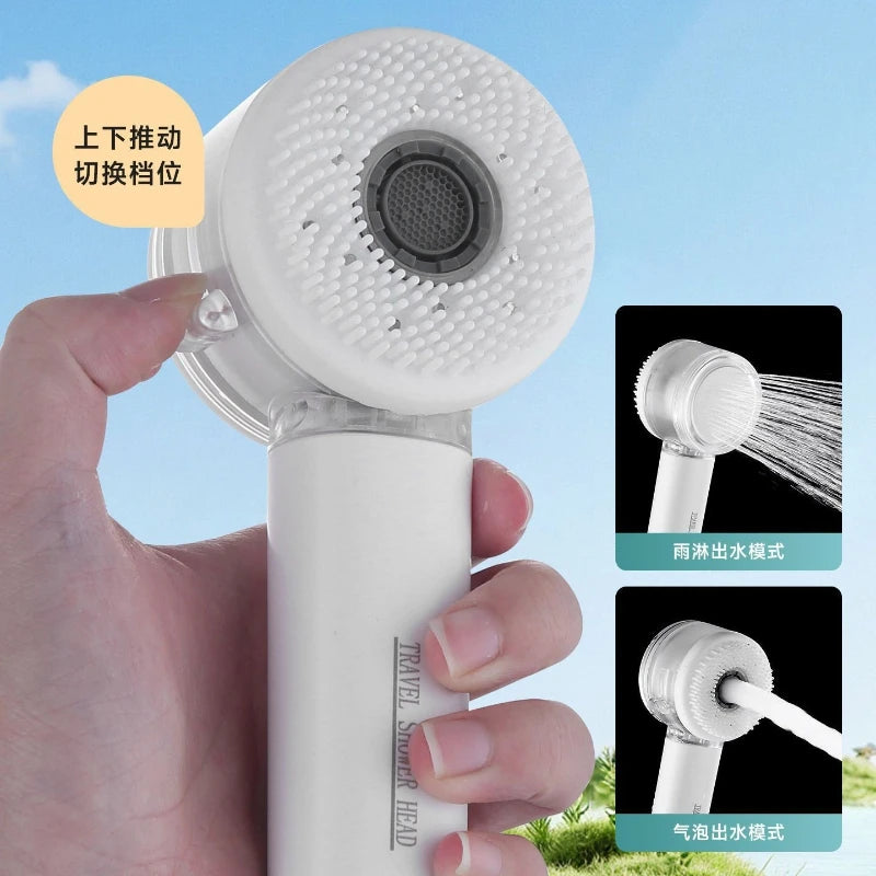 Small double-sided water outlet handheld shower head with bubble water flow,washing function, high pressure boost and filtration