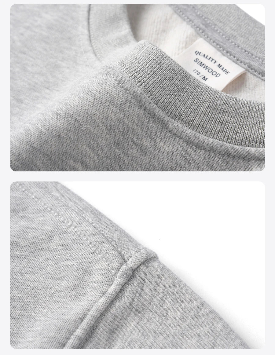 SIMWOOD 2026 Autumn Winter New Oversize 340gsm Warm Brushed Finish Lining Sweatshirts Men Embroidery Basic Running Pullover Tops