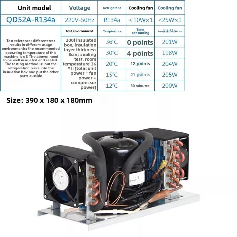 QD52A Small Air-cooled Unit 220VR134a Refrigeration Integrated Unit Can Be Turned on For Refrigeration and Temperature Control