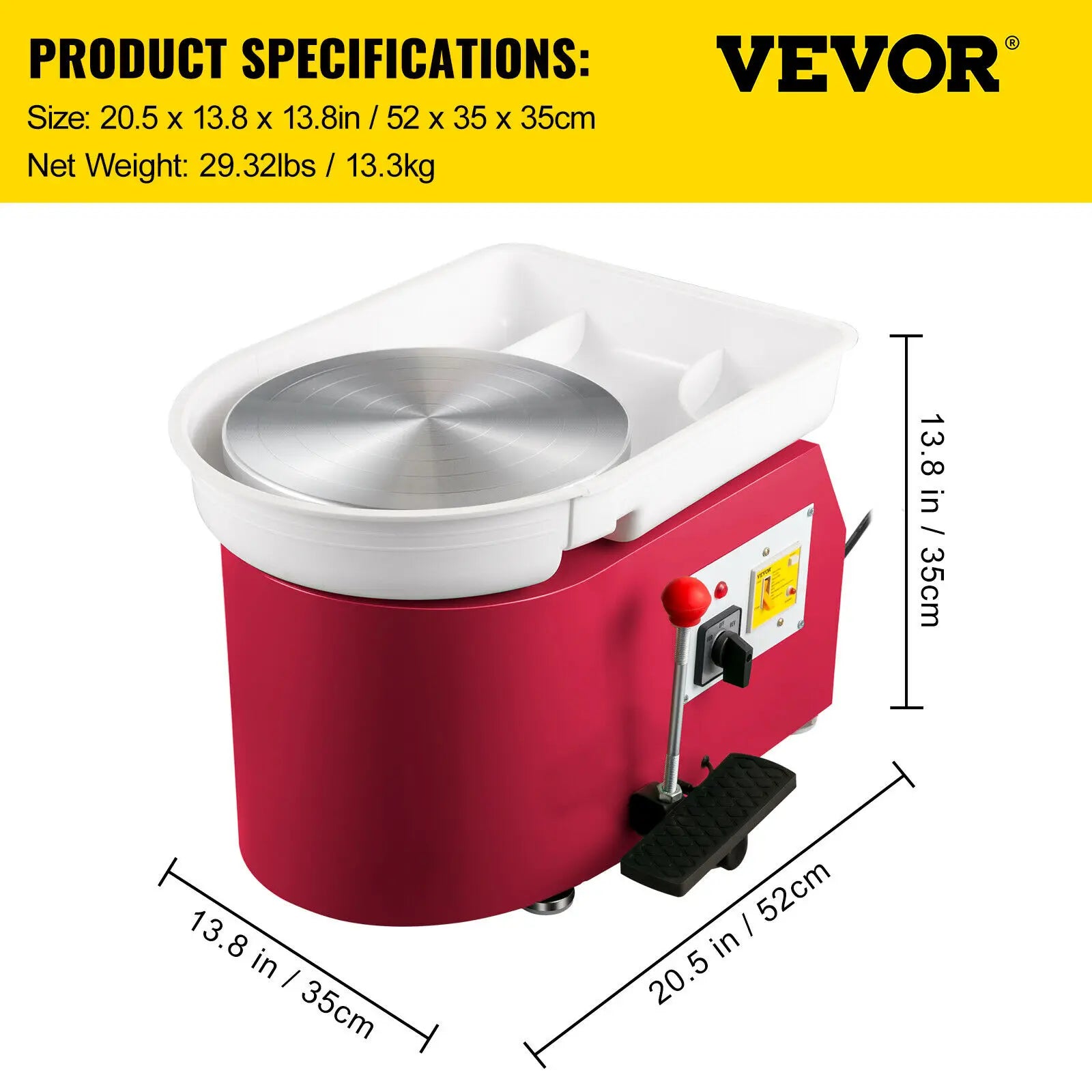 SucceBuy Electric Pottery Wheel Machine 28cm 350W Manual Handle Foot Pedal for School Ceramic Clay Working Forming DIY Art Craft