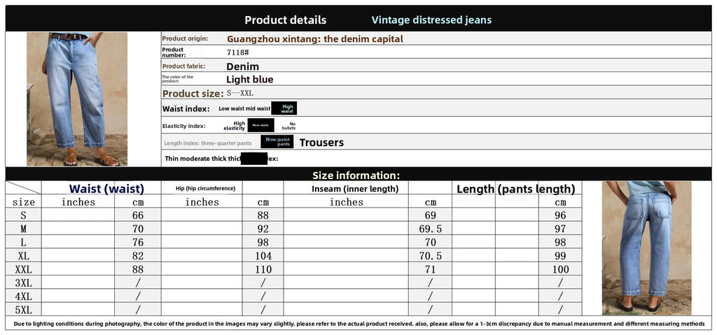 New Women High Waist Loose Straight‑Leg Cropped Jeans Washed Vintage Denim Ankle Pants Casual Daily Streetwear Denim Trousers