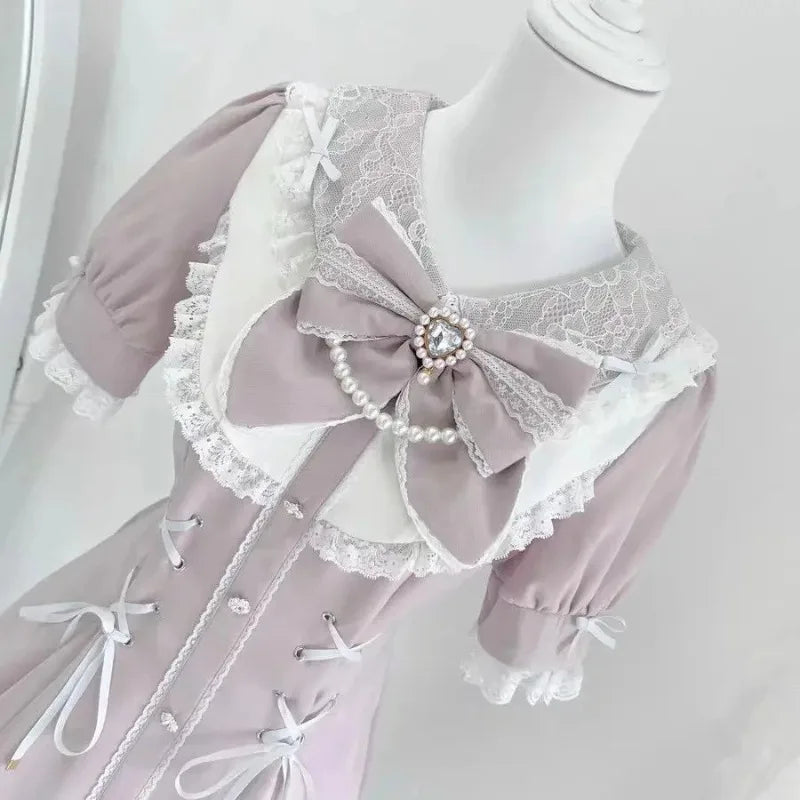 Japanese Style Lolita 2 Piece Set Y2k Mini Skirt Woman Harajuku Sweet Kawaii Print Dress Tops Korean Fashion Elegant Dress