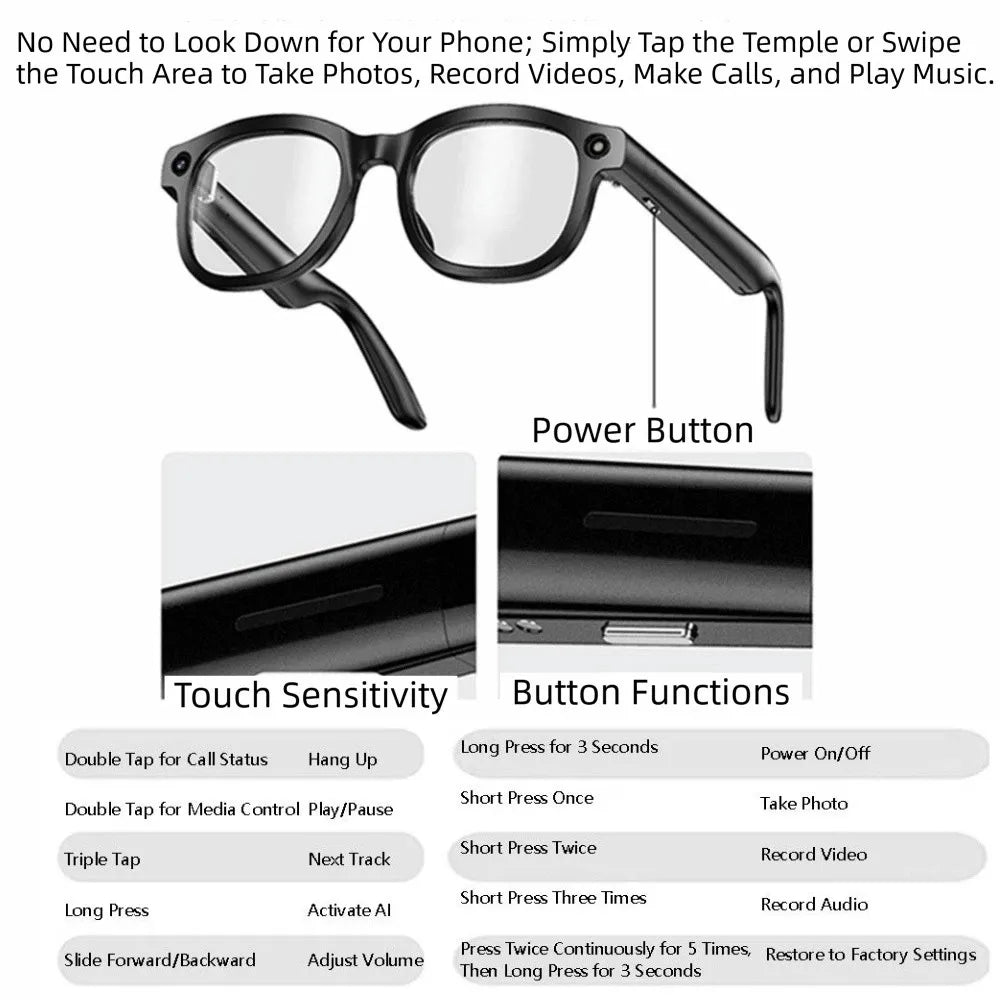 Real-time Translation AI Smart Glasses Anti-Blue Light Wearable Tech Smart Video Glasses Bluetooth Audio Waterproof