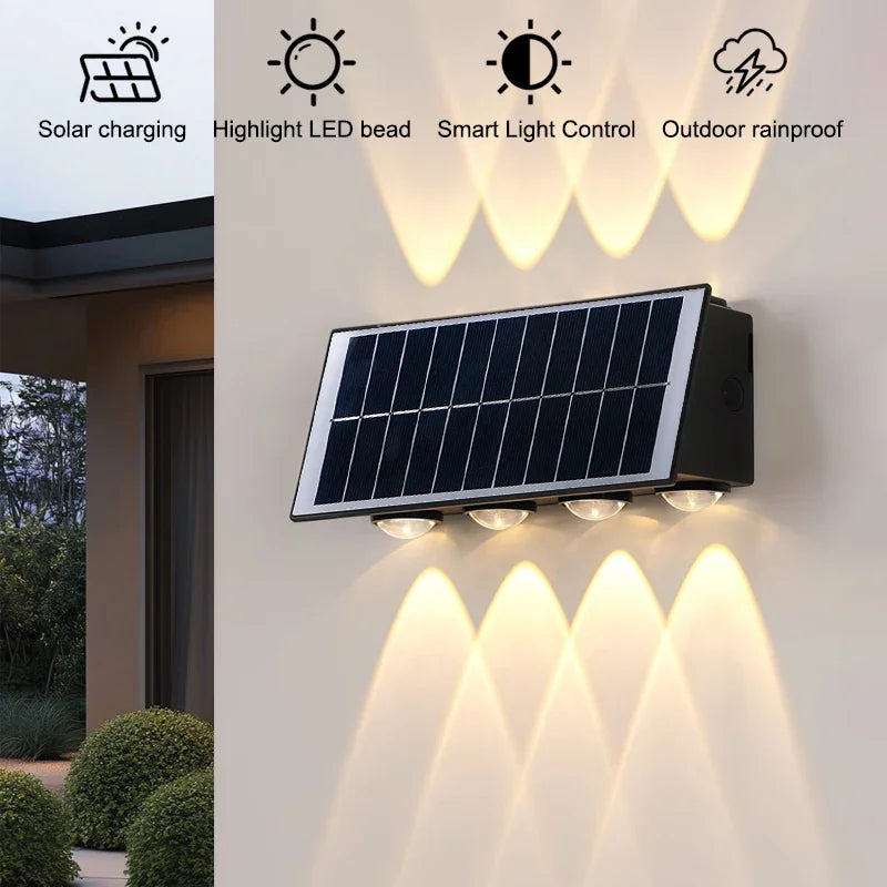 Outdoor Indoor Solar Wall Light 4/6/8 LED Waterproof IP65 Courtyard Balcony Corridor Bedroom Up and Down Lighting Fixtures