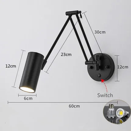 Modern Adjustable Swing Long Arm LED Wall Lamps Touch Sensor Internal Wall Washer Household Bedside Switch Decor Sconce Lights