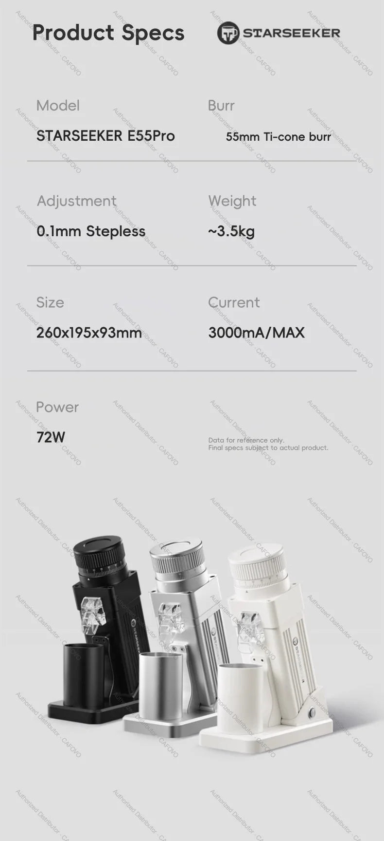 STARSEEKER E55Pro Portable Stainless Steel 55MM Conical Burr Electric Coffee Grinder for Office Home