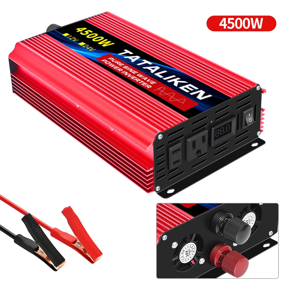 Power Inverter 10000W DC 12V to AC 110V 60HZ Pure Sine Wave Inverter with LCD Display Remote Control 4AC Outlets