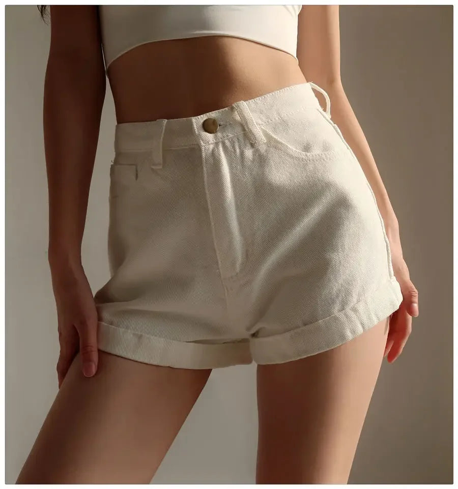 Basic Denim Shorts Women Sexy Skinny Vintage All-match High Waist Fashion Casual Streetwear Summer Chic Pure Temperament Females
