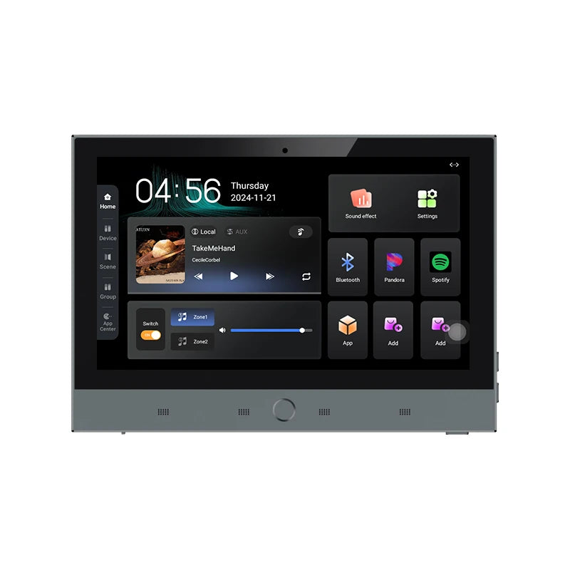 Home 7 inch touch screen Android 11 system 2 zone audio in wall amplifier built-in ZIGBEE gateway TUYA Smart music control panel