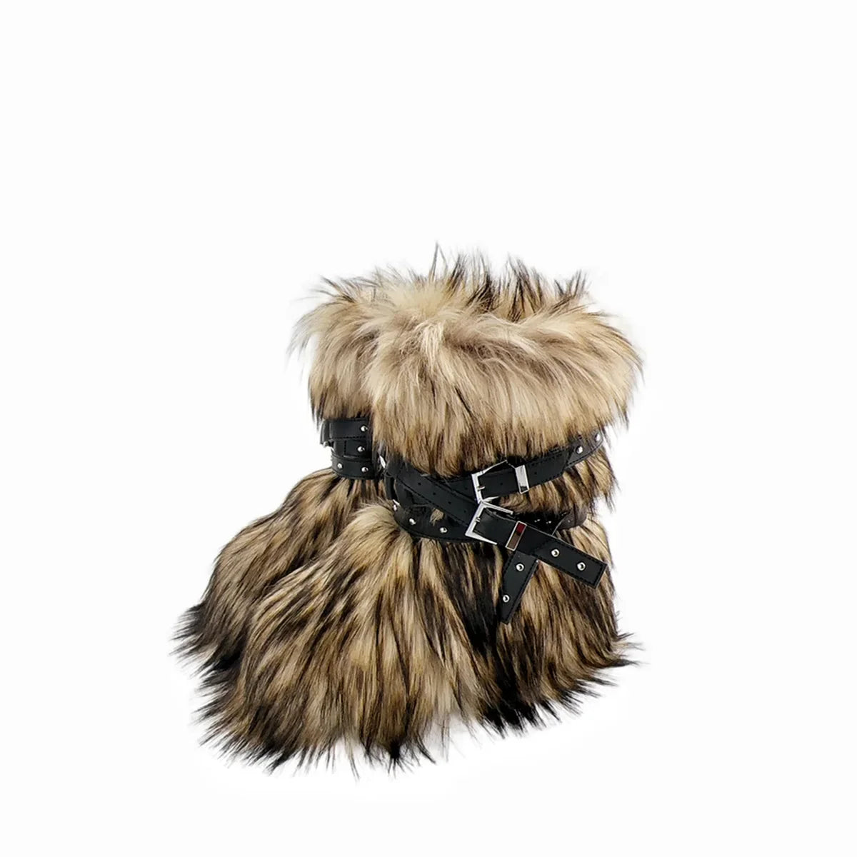 Winter Fur New Design Onepiece Raccoon FurFemale Snow Boots Fur shoes OutdoorMid Leg Boots y2k Cool Pink Girl