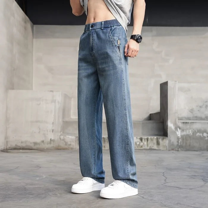 Thin Light Men's Summer Jeans Straight Fit Lyocell Denim Pants Male Elastic Elegant Casual New Style Stretch Relaxed Fit Telaxed