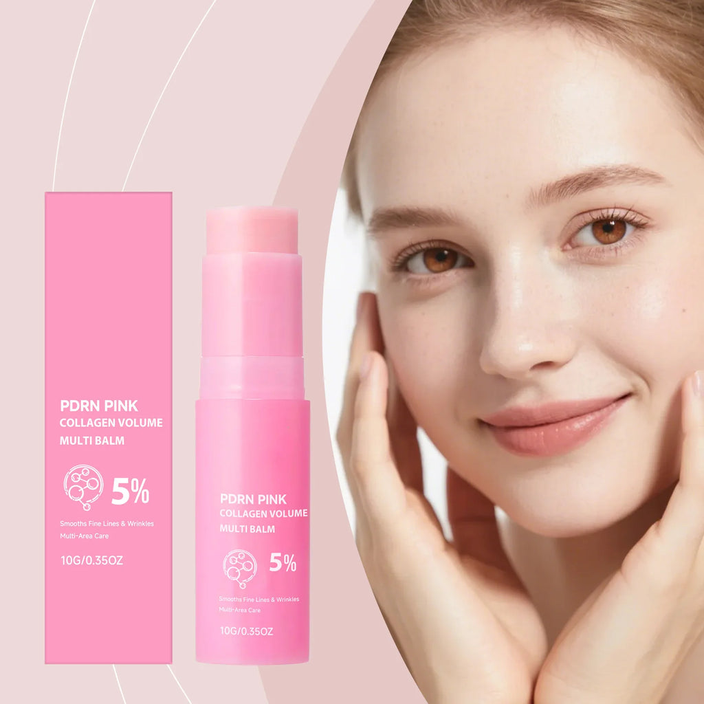 PDRN Infused Pink Collagen Multi Balm Stick Hydrating Firming Wrinkle Care Stick Target Face Neck Eye Lip Dry Dull Skin