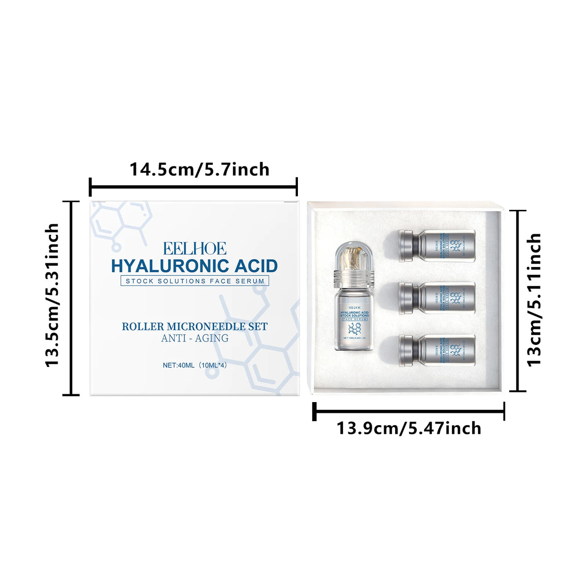 Hyaluronic Acid Stock Solutions Face Serum with Roller Microneedle Set Moisturizing Anti-Wrinkle Facial Serum Smoothing Refresh