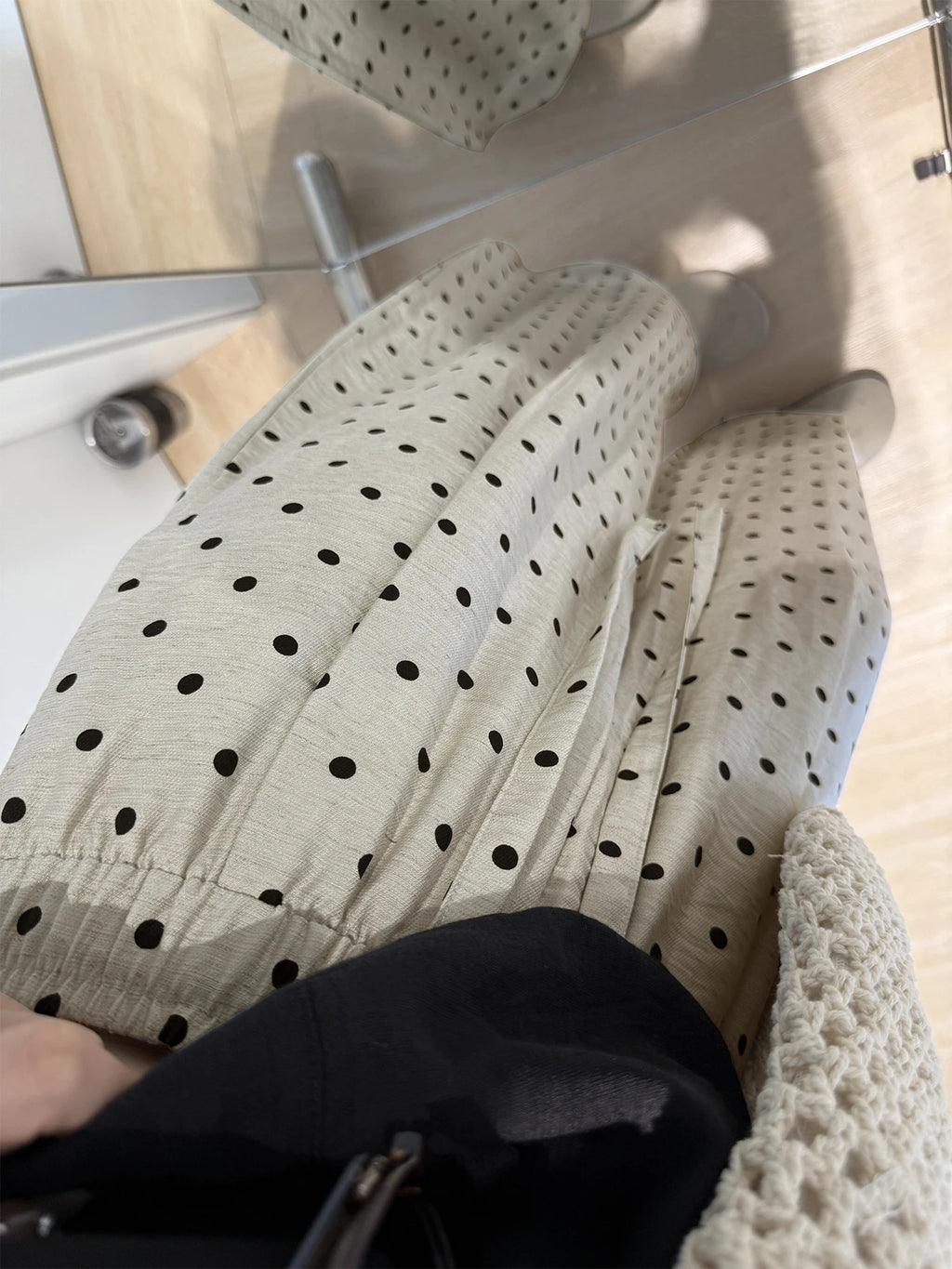 Linen Polka Dot Wide-Leg Pants for Women's Summer, Thin High-Waisted Loose and Laid-Back Style Yamamoto Pants, Casual Straight-L