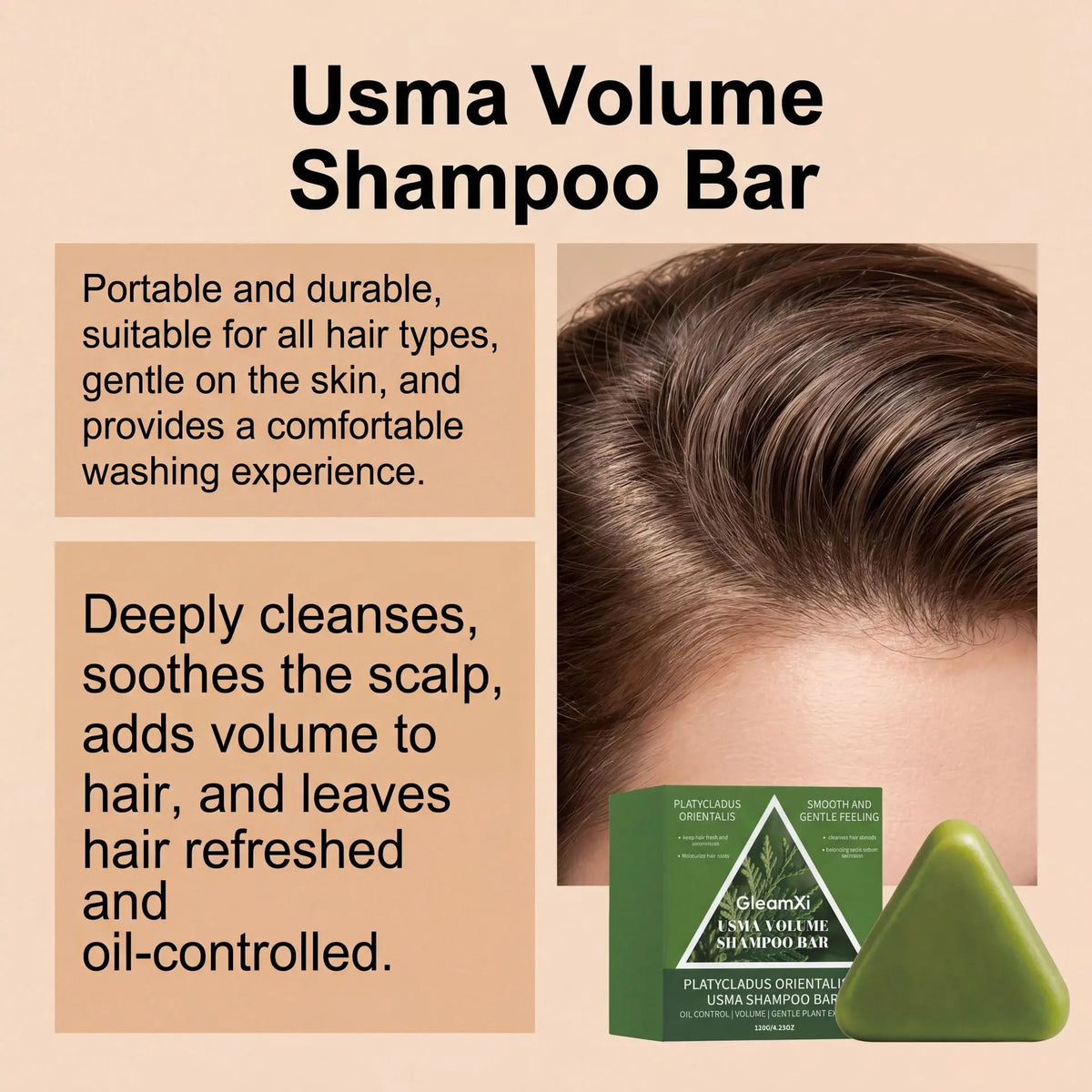 GleamXi Shampoo Bar Oil Control Deep Scalp Cleansing Protect Scalp Barrier Volumizing Hair Shiny Reduce Frizz Solid Shampoo 120g