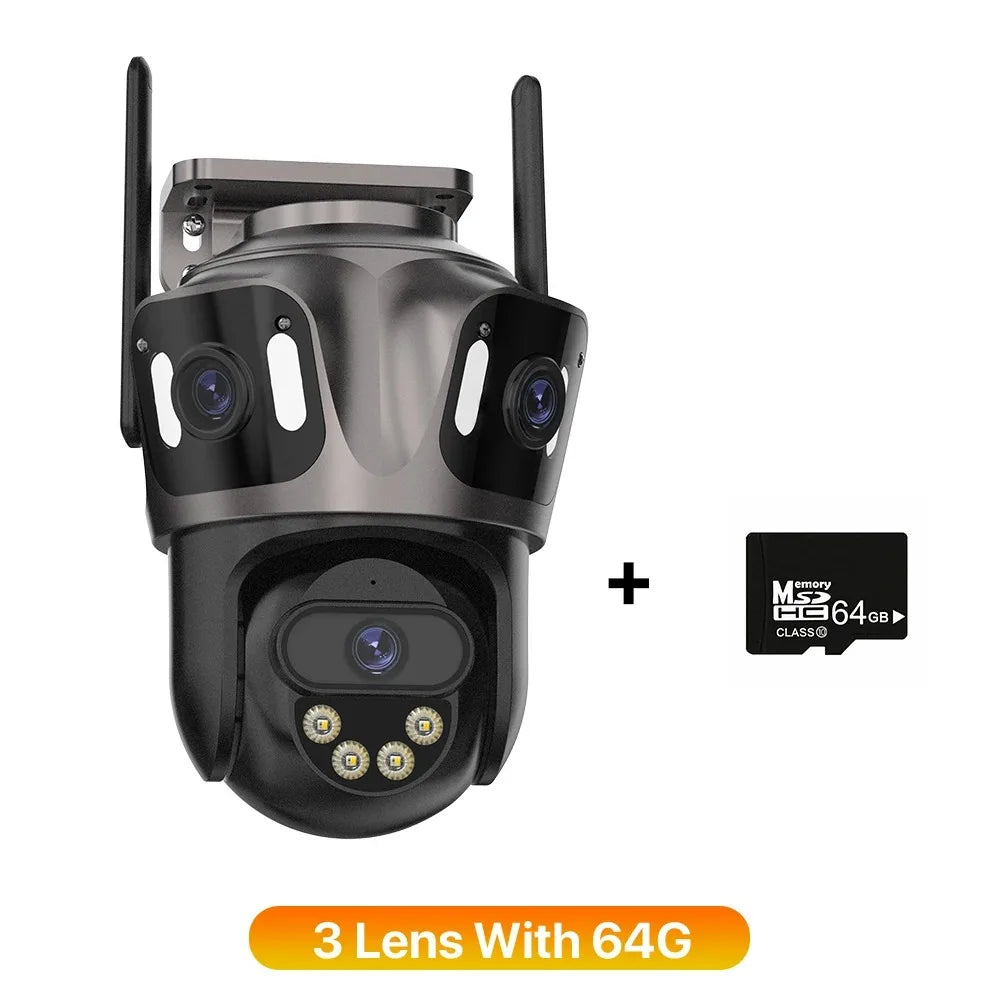 Three Screen WIFI IP Camera Outdoor 4K Dual Lens PTZ Camera AI Human Detection IP66 Waterproof CCTV Video Security Camera ICsee