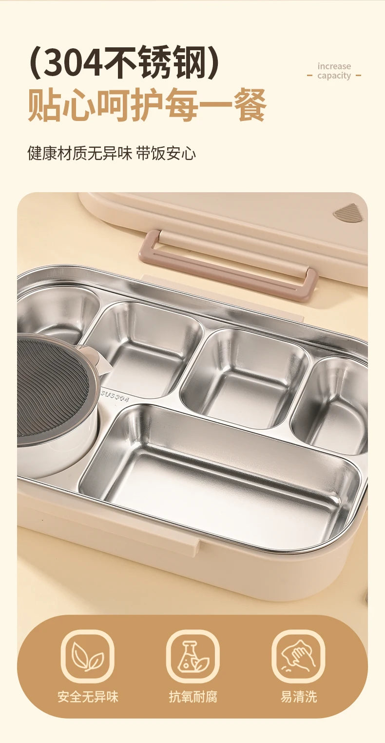 Portable Insulated Stainless Steel Lunch Box for Office Workers And Students Sealed Bento with Microwave Heating Food Container