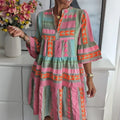 New Knee Length Printed Dress Loose Fit Breathable V-Neck Dress Comfortable Printed Design Pullover Dress Summer Season