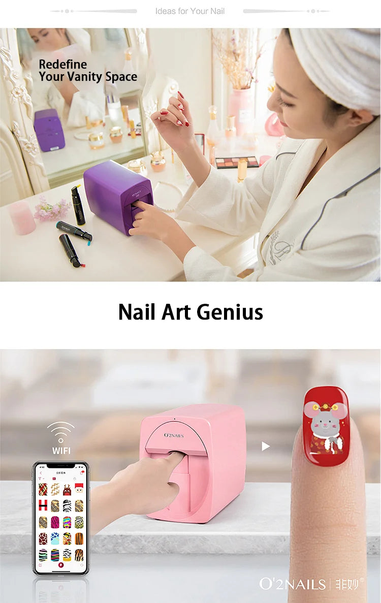 Nail Art Printer Portable 3D Nail Painting Machine, Massive Design, Mobile App Control DIY Nail Printer, Suitable for Family SA