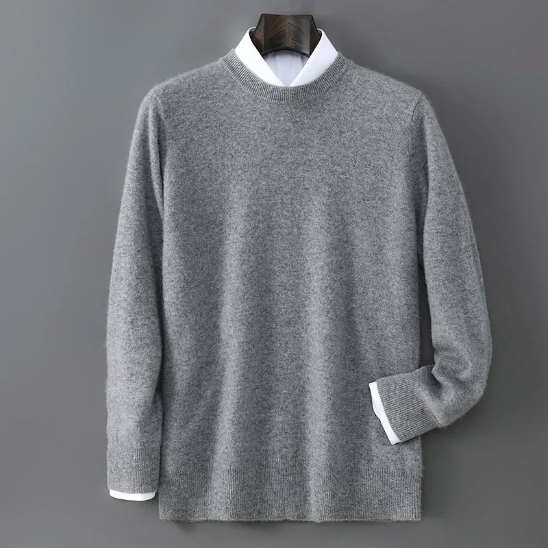 New Autumn And Winter Pure Wool Sweater Men's Round Neck Loose Thick Pullover Sweater Solid Color Cashmere Knitted Base Sweaters