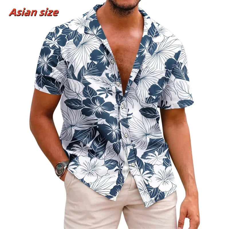 Leaf Coconut Tree Pattern Hawaiian Shirt For Men Plants 3D Printed Short Sleeve Tops Casual Lapel Aloha Shirts Loose Blouses