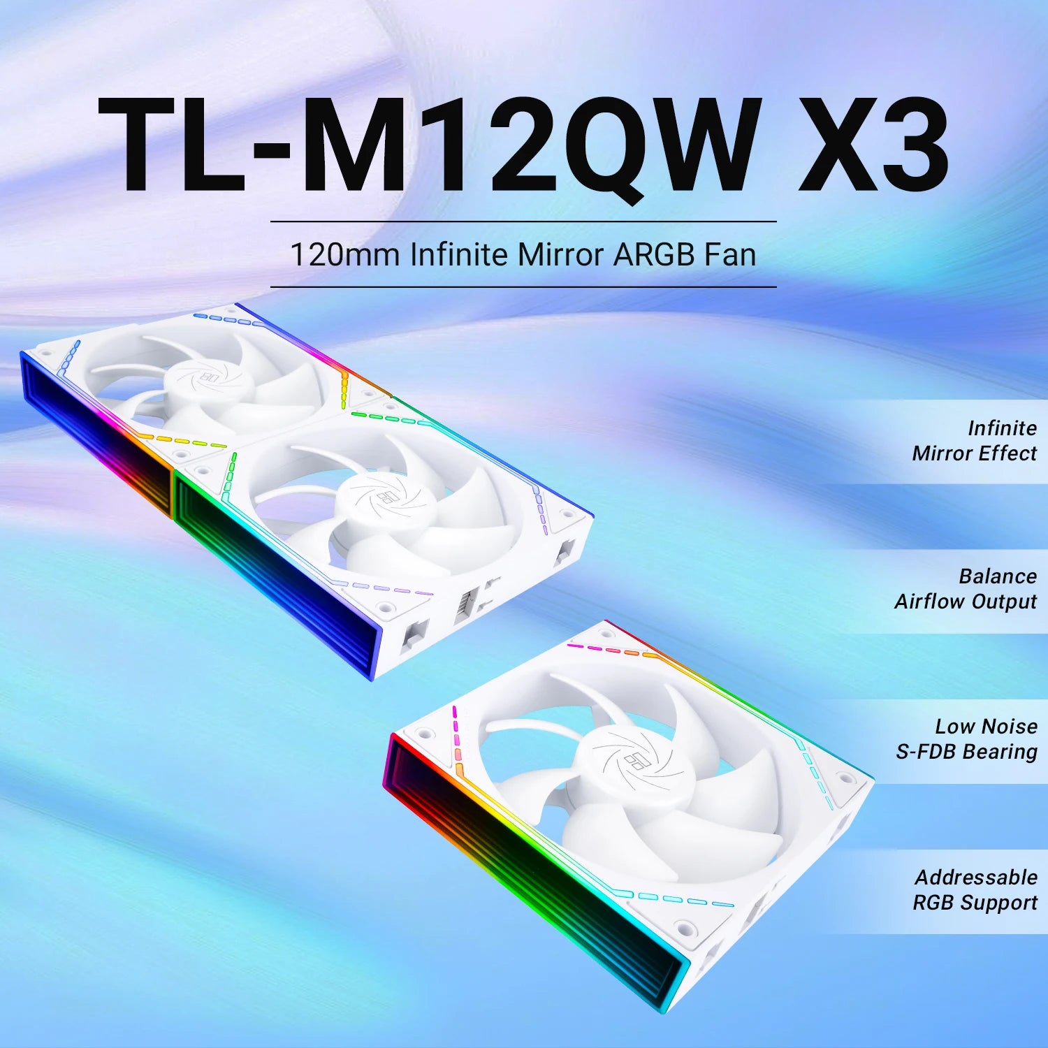 Thermalright TL-M12Q X3 120mm PC Case Cooling Fans, Daisy-Chain | 2000RPM | High Airflow | ARGB | Dual Infinity Mirrors Lighting