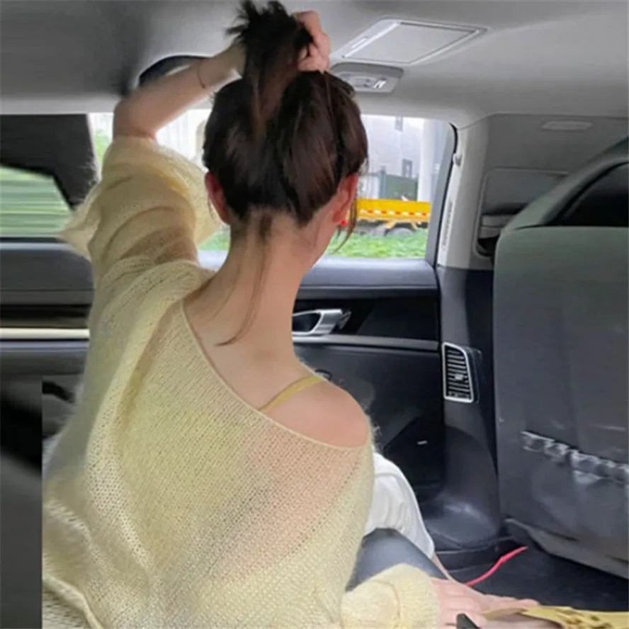 Korean Style Office Basic 2023 Pullovers Women Solid Summer Hollow Out Thin Fashion Loose Sun-proof Casual Cozy Popular Tops
