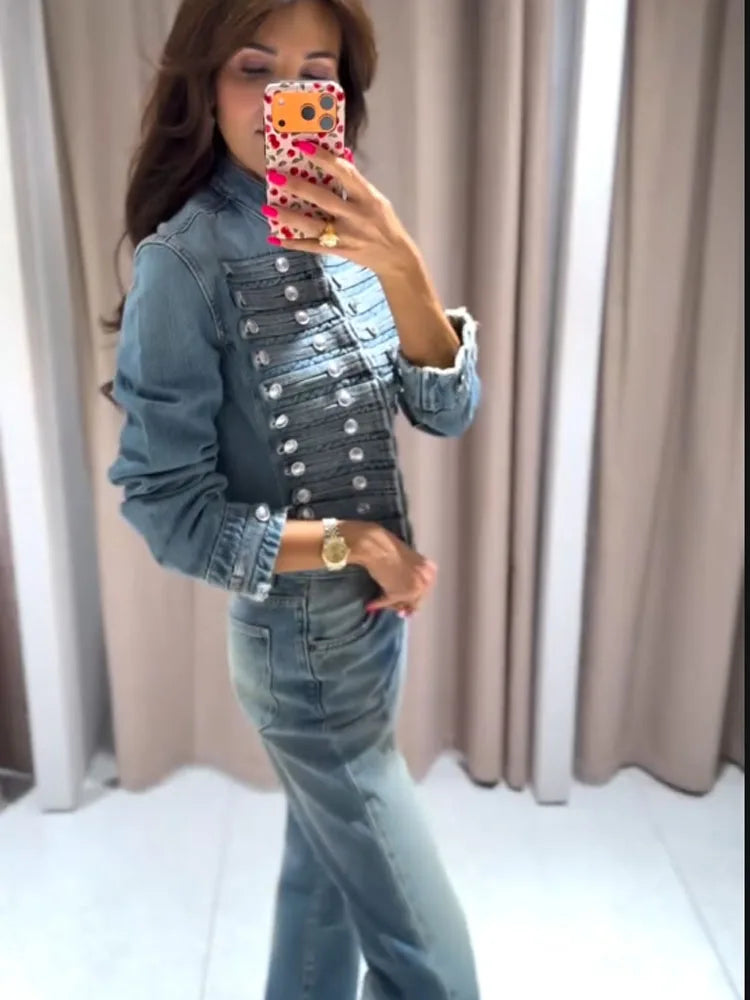 HH Women Shorts Suit Versatile Splicing Button Decoration Casual Denim Jacket+2026 Fashion High Street Low Waist Mini Shorts