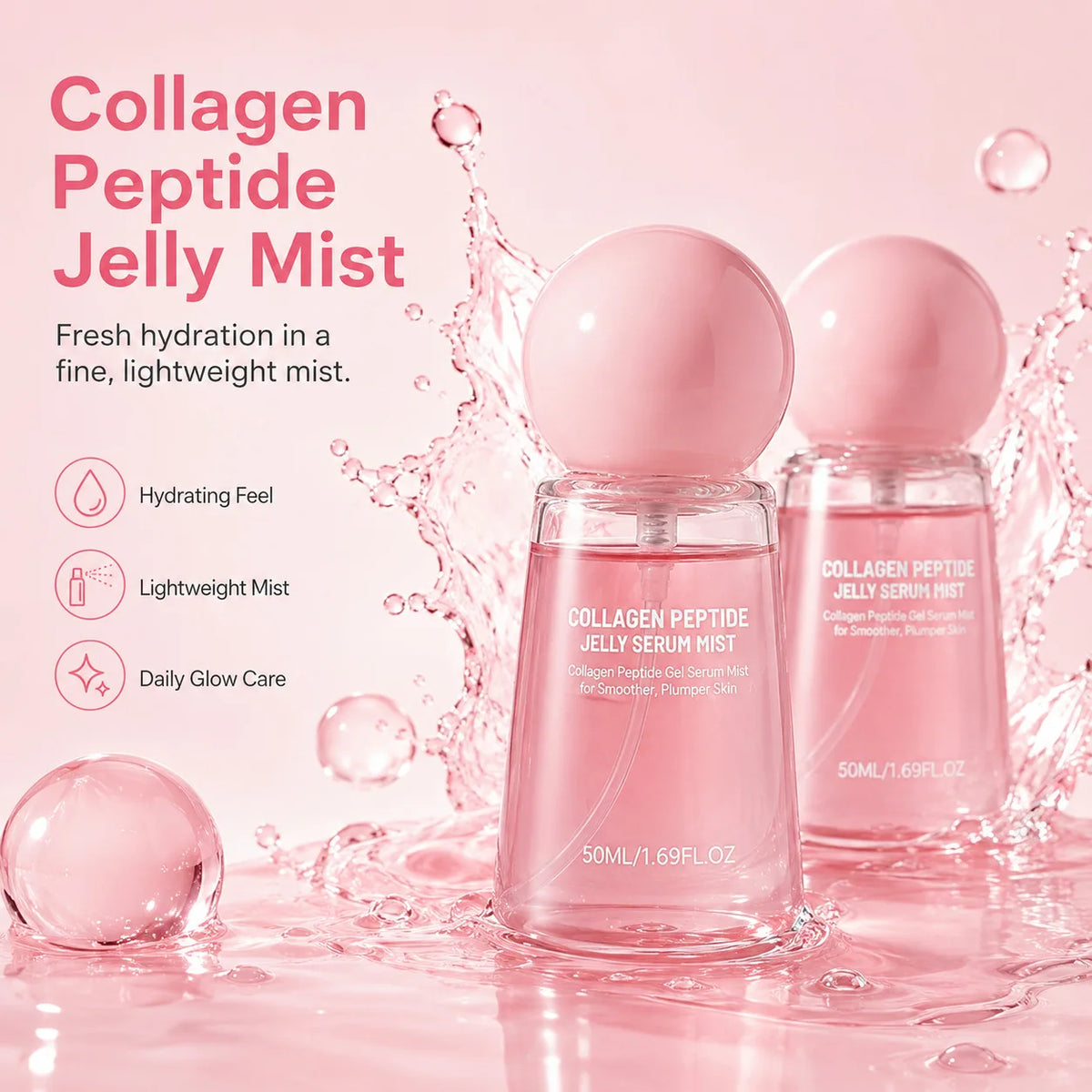 Collagen Peptide Jelly Serum Mist Plumping Smoothing Dry Skin Brighten Firming Deep Hydrating Spray Serum with Collagen Peptides