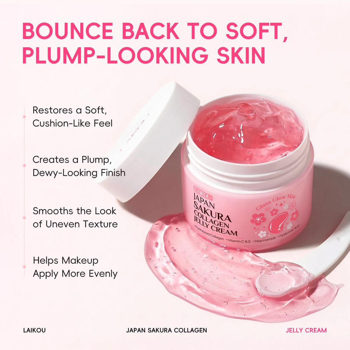 LAIKOU Japan Sakura Collagen Jelly Cream 100g Gentle Formula Hydrated Plump Youthful Radiance Glass Glow Skin Care
