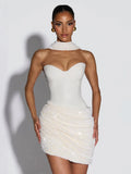Sexy Sequin Patchwork Scarf Collar Dress Women Fashion Strapless Backless Bodycon Mini Dresses 2026 Lady Party Evening Gown
