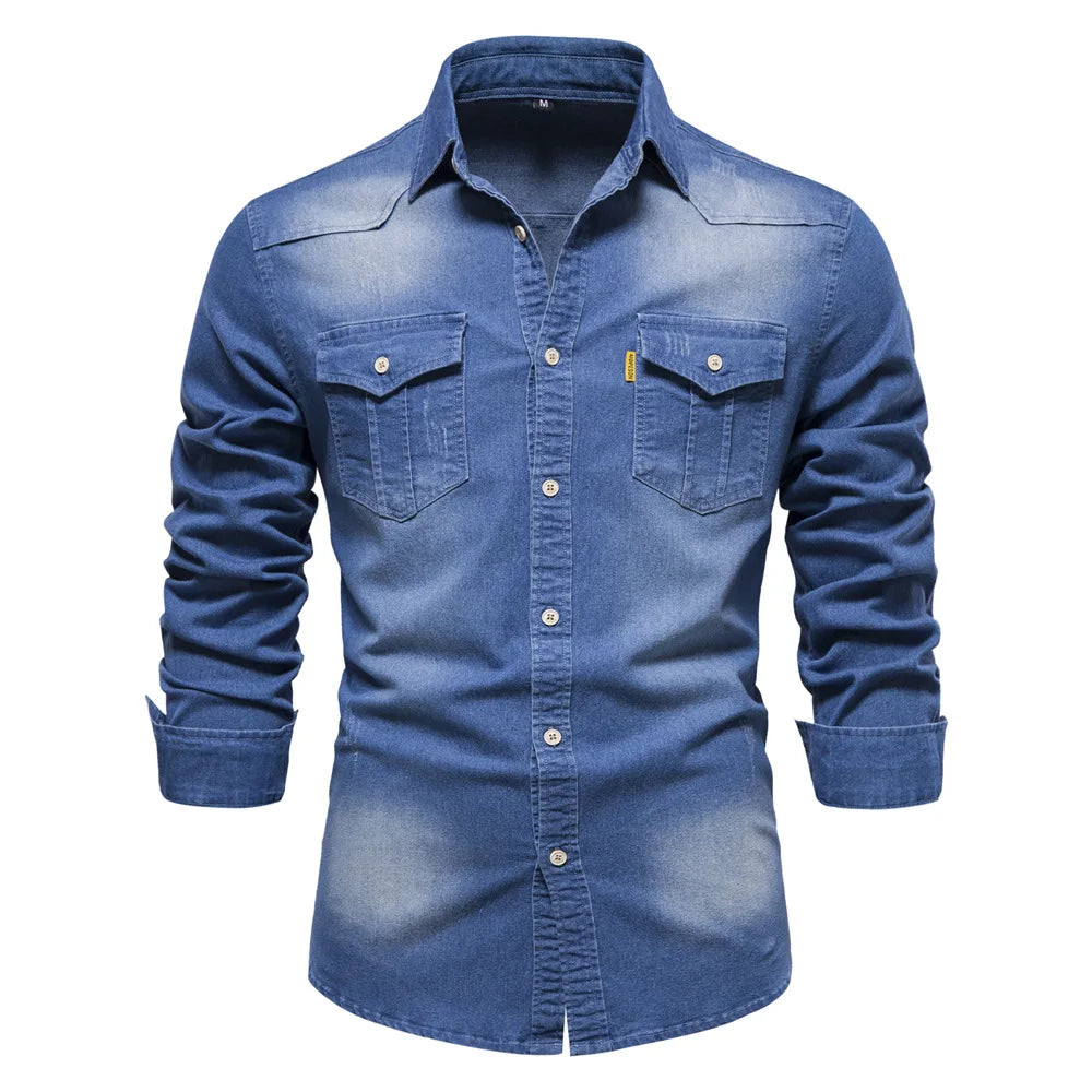 2023 Spring Autumn Y2K Fashion All Match Harajuku Denim Shirt Men Solid Cotton Male Clothes Loose Casual Sport Ropa Hombre Blusa