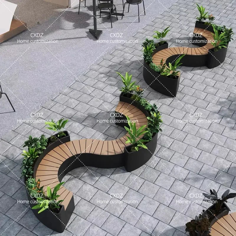 Outdoor Backrest Coffee Bar Stool Commercial Street Flower Box Seat Combination for Milk Tea Shop Leisure Sitting