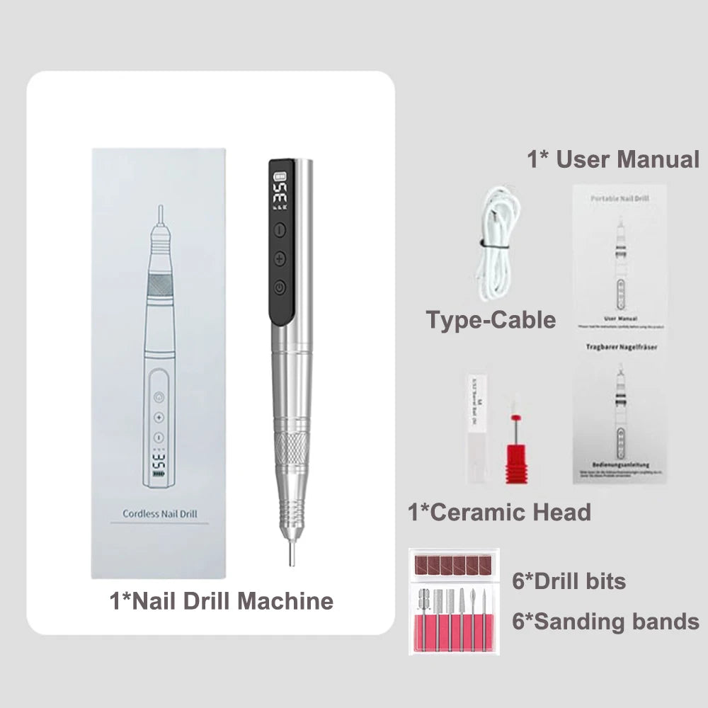 Cordless Nail Drill Machine Professional 35,000rpm Rechargeable Electric Nail File for Acrylic Gel Nails Manicure Pedicure Kits