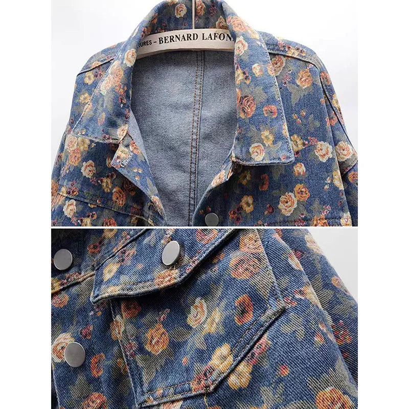 Women Denim Jacket 2025 Spring Autumn Design Sense Printing Lady Outerwear Long Sleeve Korean Version Female Cowboy Coat