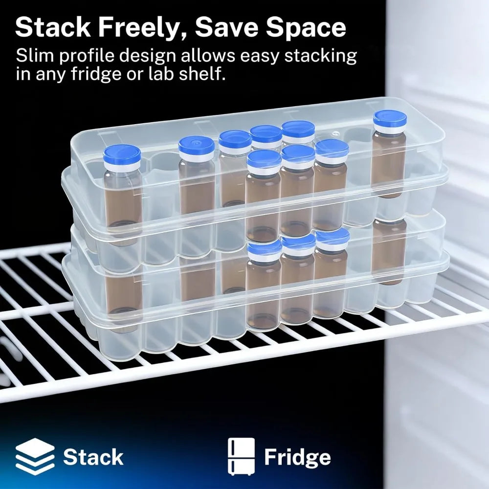 3/5/7/10mL 2/10/24-Slot Vial Storage Case Plastic Stackable Microtube Storage Box Clear Freezer Tube Box Refrigerator Organizer