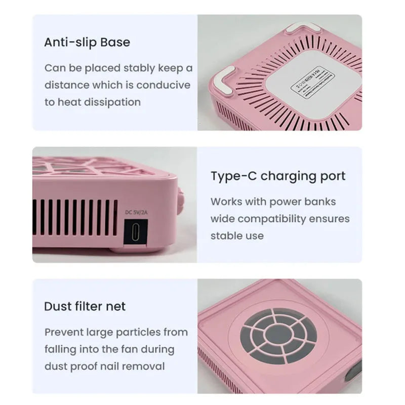 Nail Dust Collector Aspirador De Unas Profesional Rechargeable Powerful Nail Vacuum Machine with Adjustable Suction Low Noise