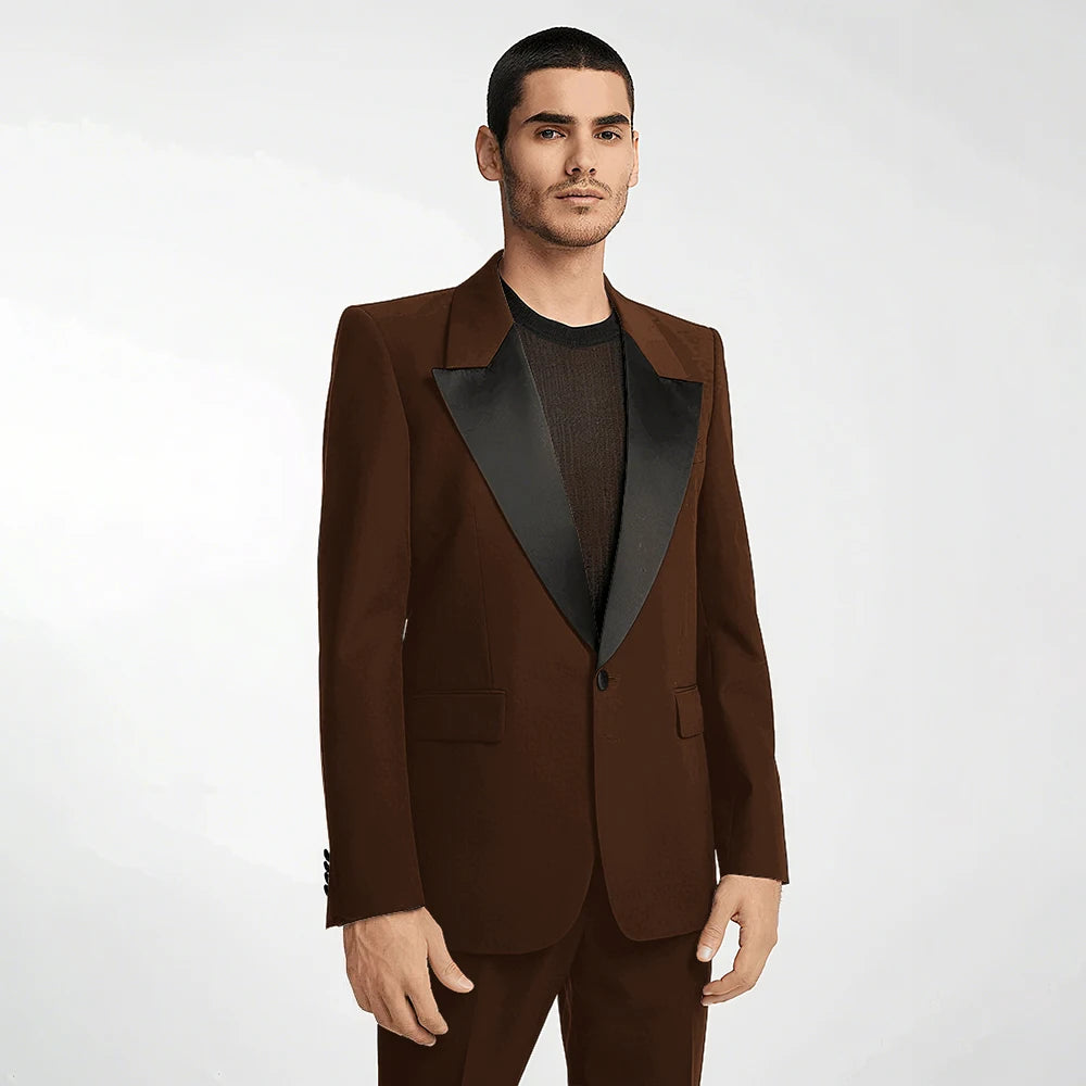Handsome Black Men's Suit 2 Pieces Single Button Peak Lapel Set Daily Fashion Male（Blazer+Pants）