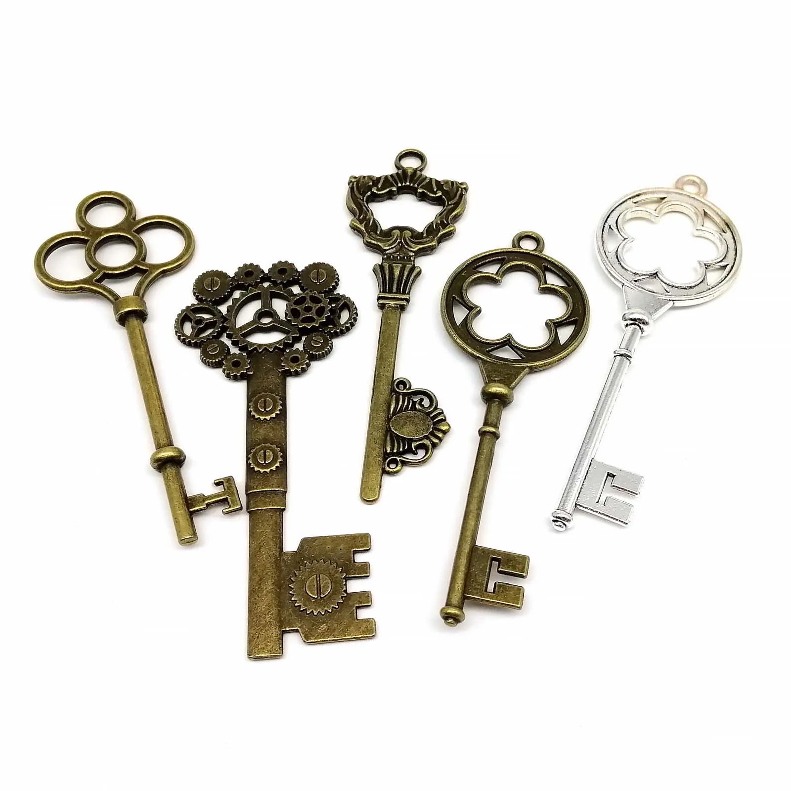 10pcs Old Looking Old-fashioned Decorative Vintage Key Steampunk Charms Pendant Jewelry Making Antique Brass Bronze Silver