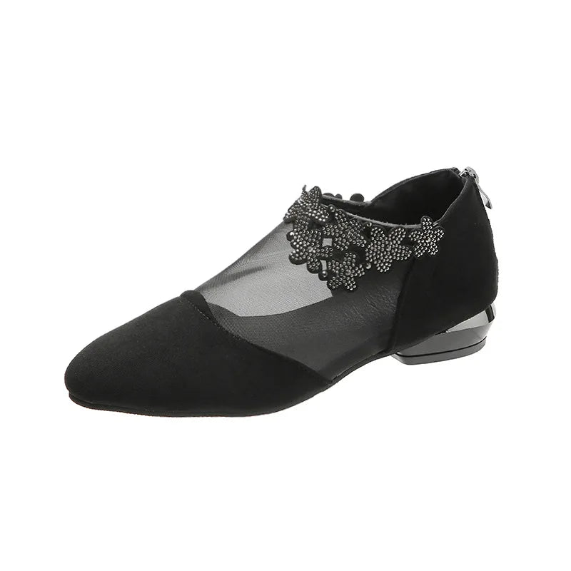 Summer Women High Heel Shoes Mesh Breathable Pumps Zip Pointed Toe Thick Heels Fashion Female Dress Shoe Autumn Elegant Footwear