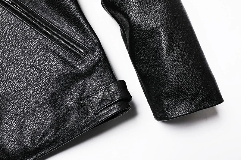 Classical Motorcycle Genuine  Leather Jacket Men's Natural Cowhide Slim Moto Cloth Calf Skin Jackets Asia Size S-6XL